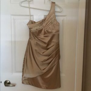 Mini Length One Shoulder Gold Dress